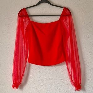 Parisian Red Mesh Sleeves Shirt